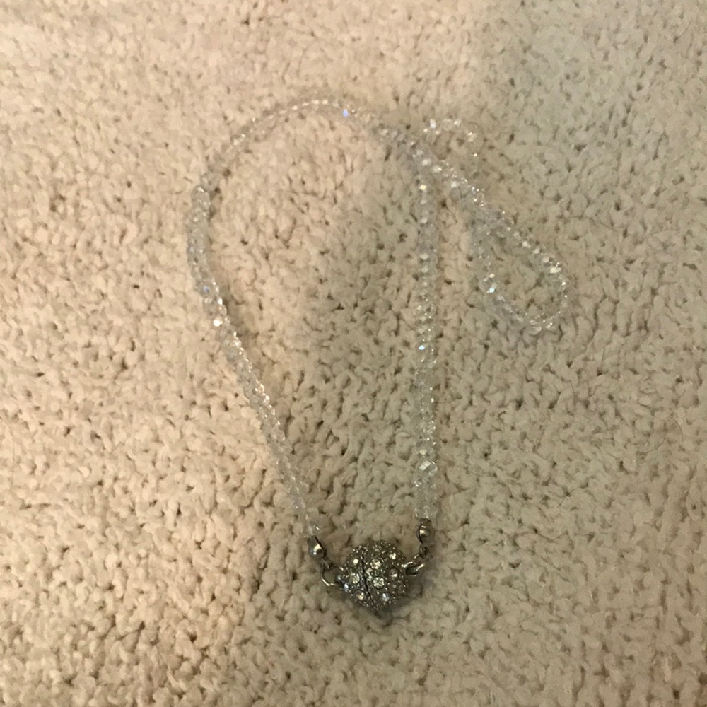 Rhinestone Cluster Pendant on Crystal Beaded Necklace with Magnetic Closure